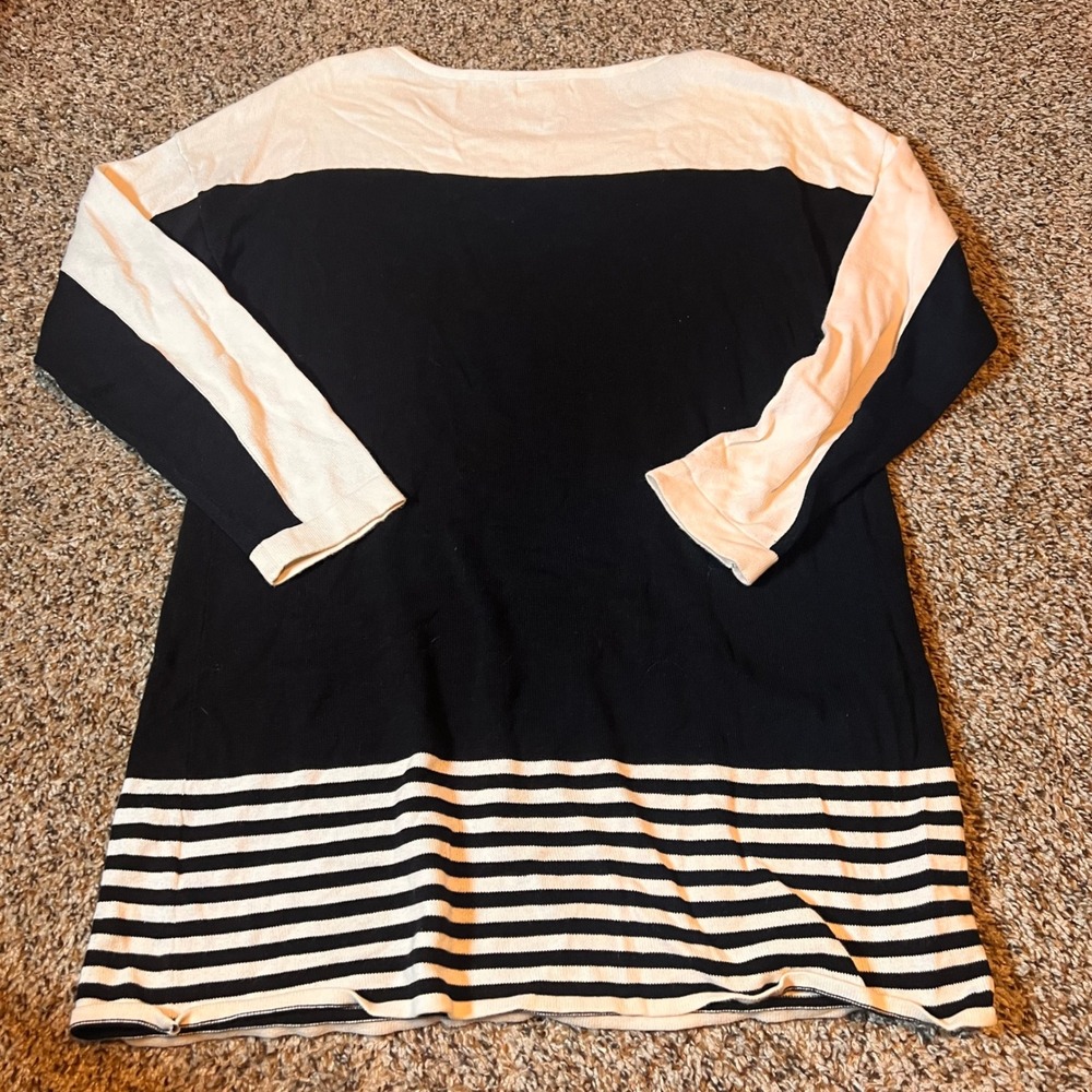 Joseph A. Womens Long Sleeve Knit Mini Dress Black Cream Striped Pocket L - Picture 6 of 6